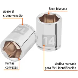 Dados 14mm E1/4 Hexagonales CrVanadio, Truper 100967 Truper-Dados 14mm E1/4 Hexagonales CrVanadio, Truper 100967 Fabricado en ac
