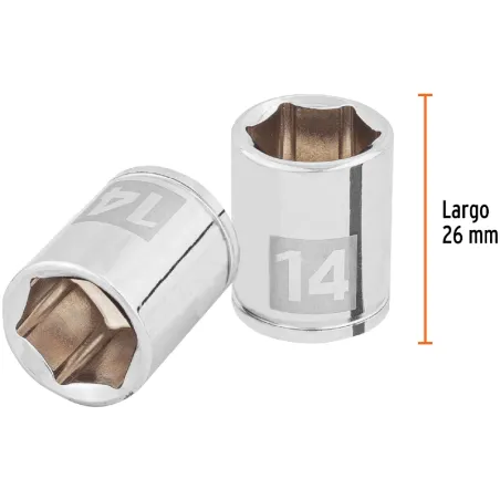 Dados 14mm E1/4 Hexagonales CrVanadio, Truper 100967 Truper-Dados 14mm E1/4 Hexagonales CrVanadio, Truper 100967 Fabricado en ac