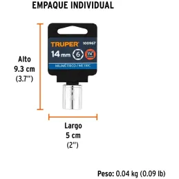 Dados 14mm E1/4 Hexagonales CrVanadio, Truper 100967 Truper-Dados 14mm E1/4 Hexagonales CrVanadio, Truper 100967 Fabricado en ac