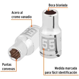 Dados 5.5mm E1/4 Hexagonales CrVanadio, Truper 100966 Truper-Dados 5.5mm E1/4 Hexagonales CrVanadio, Truper 100966 Fabricado en 