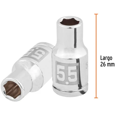Dados 5.5mm E1/4 Hexagonales CrVanadio, Truper 100966 Truper-Dados 5.5mm E1/4 Hexagonales CrVanadio, Truper 100966 Fabricado en 