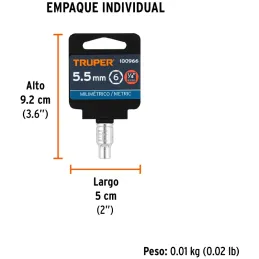 Dados 5.5mm E1/4 Hexagonales CrVanadio, Truper 100966 Truper-Dados 5.5mm E1/4 Hexagonales CrVanadio, Truper 100966 Fabricado en 