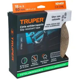 Cintas adhesivas antiderrapantes 2" x18m Negro Fotoluminiscente, Truper 101451 Truper-Cintas adhesivas antiderrapantes 2" x18m N