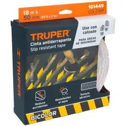 Cintas adhesivas antiderrapantes 2" x18m Bicolor Escalones Precaucion, Truper 101449 Truper-Cintas adhesivas antiderrapantes 2" 