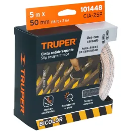 Cintas adhesivas antiderrapantes 2" x5m Bicolor Escalones Precaucion, Truper 101448 Truper-Cintas adhesivas antiderrapantes 2" x