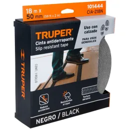 Cintas adhesivas antiderrapantes 2" x18m Negro Pisos y Rampas, Truper 101444 Truper-Cintas adhesivas antiderrapantes 2" x18m Neg