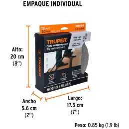 Cintas adhesivas antiderrapantes 2" x18m Negro Pisos y Rampas, Truper 101444 Truper-Cintas adhesivas antiderrapantes 2" x18m Neg