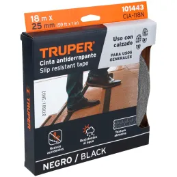 Cintas adhesivas antiderrapantes 1" x18m Negro Pisos y Rampas, Truper 101443 Truper-Cintas adhesivas antiderrapantes 1" x18m Neg