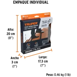 Cintas adhesivas antiderrapantes 1" x18m Negro Pisos y Rampas, Truper 101443 Truper-Cintas adhesivas antiderrapantes 1" x18m Neg