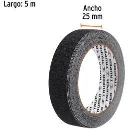Cintas adhesivas antiderrapantes 1" x5m Negro Pisos y Rampas, Truper 12542 Truper-Cintas adhesivas antiderrapantes 1" x5m Negro 
