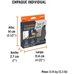 Cintas adhesivas antiderrapantes 1" x5m Negro Pisos y Rampas, Truper 12542 Truper-Cintas adhesivas antiderrapantes 1" x5m Negro 