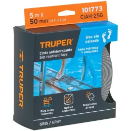 Cintas Antiderrapante 2" x5m Grises Entornos Humedos, Truper 101773 Truper-Cintas Antiderrapante 2" x5m Grises Entornos Humedos,