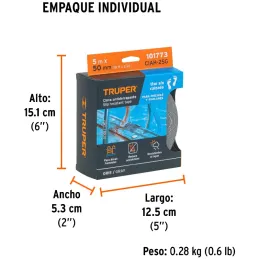 Cintas Antiderrapante 2" x5m Grises Entornos Humedos, Truper 101773 Truper-Cintas Antiderrapante 2" x5m Grises Entornos Humedos,