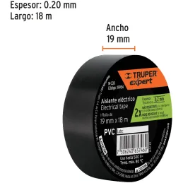 Cintas Aislantes 19mm x18m Negro Retardante Flama 500V, Truper 19954 Truper-Cintas Aislantes 19mm x18m Negro Retardante Flama 50