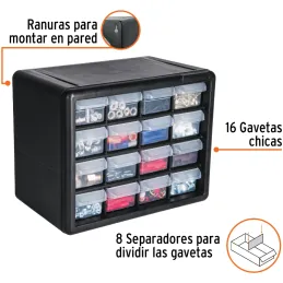 Organizador 16 Gavetas 27x16x22cm Compartimientos ABS Truper 11851 Truper-Organizador 16 Gavetas 27x16x22cm Compartimientos ABS 