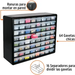 Organizador 64 Gavetas 51x16x40cm Compartimientos ABS Truper 10895 Truper-Organizador 64 Gavetas 51x16x40cm Compartimientos ABS 