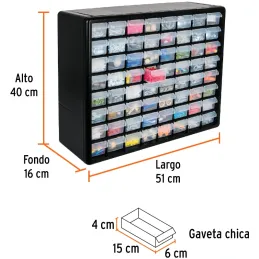 Organizador 64 Gavetas 51x16x40cm Compartimientos ABS Truper 10895 Truper-Organizador 64 Gavetas 51x16x40cm Compartimientos ABS 