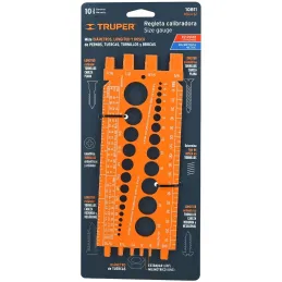 Regla Calibradora de Tuerca y Tornillos STD y MM 22cm, Truper 10811 Truper-Regla Calibradora de Tuerca y Tornillos STD y MM 22cm