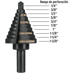 Brocas Escalonada HSS 10 Escalones 1/4"-1-3/8" x79mm, Truper 12126 Truper-Brocas Escalonada HSS 10 Escalones 1/4"-1-3/8" x79mm, 