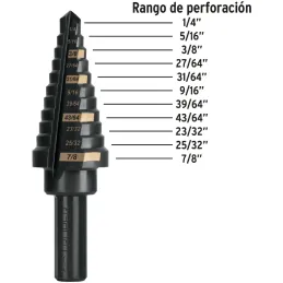 Brocas Escalonada HSS 11 Escalones 1/4"-7/8" x78mm, Truper 101457 Truper-Brocas Escalonada HSS 11 Escalones 1/4"-7/8" x78mm, Tru