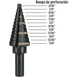 Brocas Escalonada HSS 12 Escalones 3/16"-7/8" x80mm, Truper 12125 Truper-Brocas Escalonada HSS 12 Escalones 3/16"-7/8" x80mm, Tr