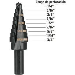 Brocas Escalonada HSS 9 Escalones 1/4"-3/4" x74mm, Truper 12123 Truper-Brocas Escalonada HSS 9 Escalones 1/4"-3/4" x74mm, Truper