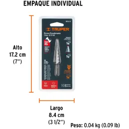 Brocas Escalonada HSS 13 Escalones 1/8"-1/2" x77mm, Truper 12122 Truper-Brocas Escalonada HSS 13 Escalones 1/8"-1/2" x77mm, Trup