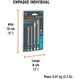 Juego de Brocas para Vidrios y Azulejos 4 Piezas Carburo de Tungsteno Truper 101798 Truper-Juego de Brocas para Vidrios y Azulej