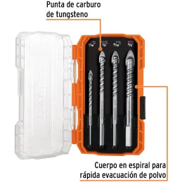 Juego de Brocas para Vidrios y Azulejos 4 Piezas Carburo de Tungsteno CEstuche, Truper 101841 Truper-Juego de Brocas para Vidrio