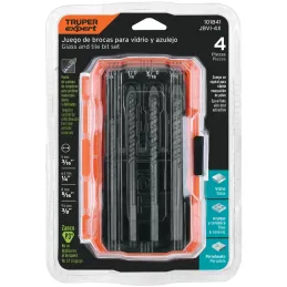Juego de Brocas para Vidrios y Azulejos 4 Piezas Carburo de Tungsteno CEstuche, Truper 101841 Truper-Juego de Brocas para Vidrio