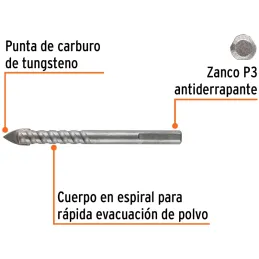 Broca para Vidrios y Azulejos 3/8" x4" Carburo de Tungsteno, Truper 101829 Truper-Broca para Vidrios y Azulejos 3/8" x4" Carburo