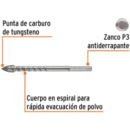Broca para Vidrios y Azulejos 5/16" x4" Carburo de Tungsteno, Truper 101828 Truper-Broca para Vidrios y Azulejos 5/16" x4" Carbu