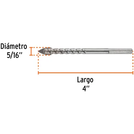 Broca para Vidrios y Azulejos 5/16" x4" Carburo de Tungsteno, Truper 101828 Truper-Broca para Vidrios y Azulejos 5/16" x4" Carbu
