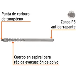 Broca para Vidrios y Azulejos 1/4" x4" Carburo de Tungsteno, Truper 101827 Truper-Broca para Vidrios y Azulejos 1/4" x4" Carburo