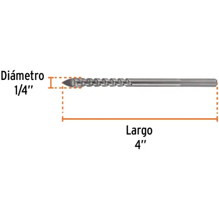 Broca para Vidrios y Azulejos 1/4" x4" Carburo de Tungsteno, Truper 101827 Truper-Broca para Vidrios y Azulejos 1/4" x4" Carburo
