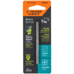 Broca para Vidrios y Azulejos 3/16" x3" Carburo de Tungsteno, Truper 101826 Truper-Broca para Vidrios y Azulejos 3/16" x3" Carbu