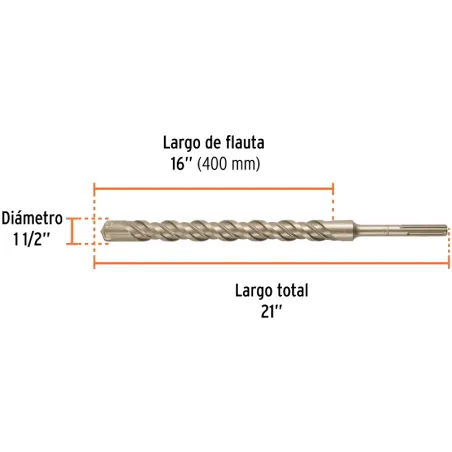 Brocas SDS Max 1-1/2" x21" Concreto Truper 101469 Truper-Brocas SDS Max 1-1/2" x21" Concreto Truper 101469 Para perforaciones en