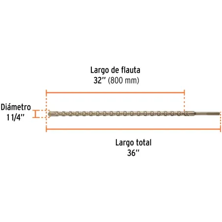 Brocas SDS Max 1-1/4" x36" Concreto Truper 101467 Truper-Brocas SDS Max 1-1/4" x36" Concreto Truper 101467 Para perforaciones en