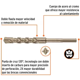 Brocas SDS Max 1-1/4" x13" Concreto Truper 101465 Truper-Brocas SDS Max 1-1/4" x13" Concreto Truper 101465 Para perforaciones en