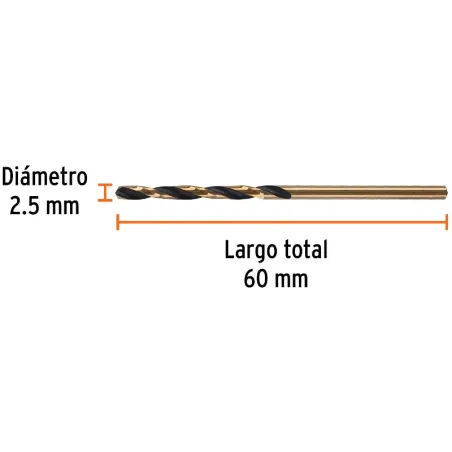 Brocas Metal HSS 2.5mm xL57mm Truper 14126 Truper-Brocas Metal HSS 2.5mm xL57mm Truper 14126 Punta Split Point autocentrable par