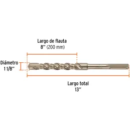 Brocas SDS Max 1-1/8" x13" Concreto Truper 101463 Truper-Brocas SDS Max 1-1/8" x13" Concreto Truper 101463 Para perforaciones en
