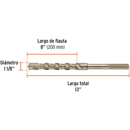Brocas SDS Max 1-1/8" x13" Concreto Truper 101463 Truper-Brocas SDS Max 1-1/8" x13" Concreto Truper 101463 Para perforaciones en