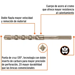 Brocas SDS Max 1-1/8" x13" Concreto Truper 101463 Truper-Brocas SDS Max 1-1/8" x13" Concreto Truper 101463 Para perforaciones en