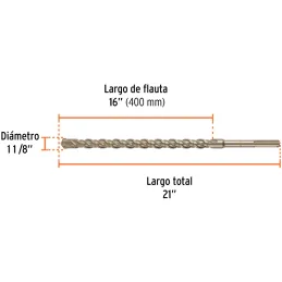 Brocas SDS Max 1-1/8" x21" Concreto Truper 101464 Truper-Brocas SDS Max 1-1/8" x21" Concreto Truper 101464 Para perforaciones en