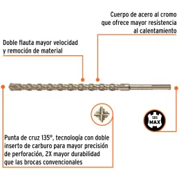 Brocas SDS Max 1-1/8" x21" Concreto Truper 101464 Truper-Brocas SDS Max 1-1/8" x21" Concreto Truper 101464 Para perforaciones en