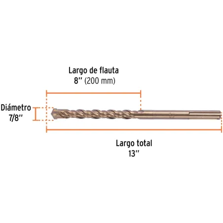 Brocas SDS Max 7/8" x13" Concreto Truper 101438 Truper-Brocas SDS Max 7/8" x13" Concreto Truper 101438 Para perforaciones en con