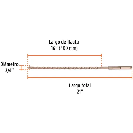 Brocas SDS Max 3/4" x21" Concreto Truper 101436 Truper-Brocas SDS Max 3/4" x21" Concreto Truper 101436 Para perforaciones en con