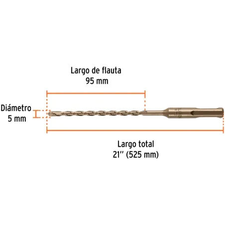 Brocas SDS Max 5/8" x21" Concreto Truper 101433 Truper-Brocas SDS Max 5/8" x21" Concreto Truper 101433 Para perforaciones en con