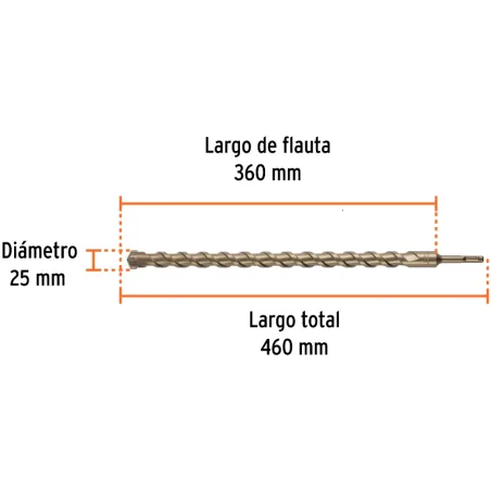 Brocas SDS Plus 25mm x460mm Concreto Truper 101211 Truper-Brocas SDS Plus 25mm x460mm Concreto Truper 101211 Punta de cruz, tecn