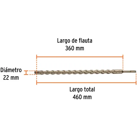 Brocas SDS Plus 22mm x460mm Concreto Truper 101210 Truper-Brocas SDS Plus 22mm x460mm Concreto Truper 101210 Punta de cruz, tecn